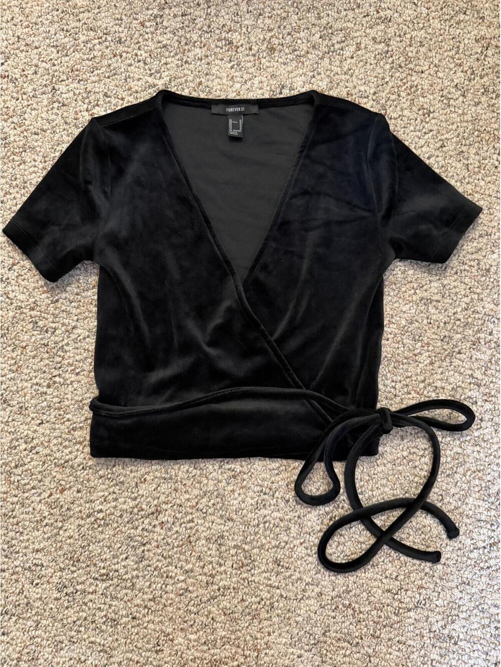 Forever 21 black velour ballet wrap crop top